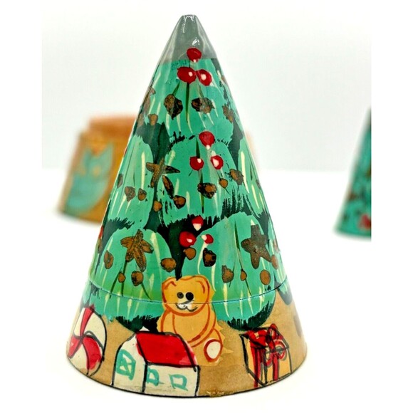 Dept 56 Wooden Nesting Christmas Trees Toys Set of 3 Handpainted Vintage - Picture 8 of 16